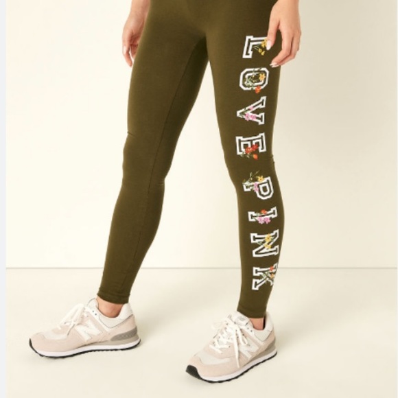 NWT Pink Cotton High Waist Full Length Legging - Deep Olive with Floral graphic - Picture 8 of 14